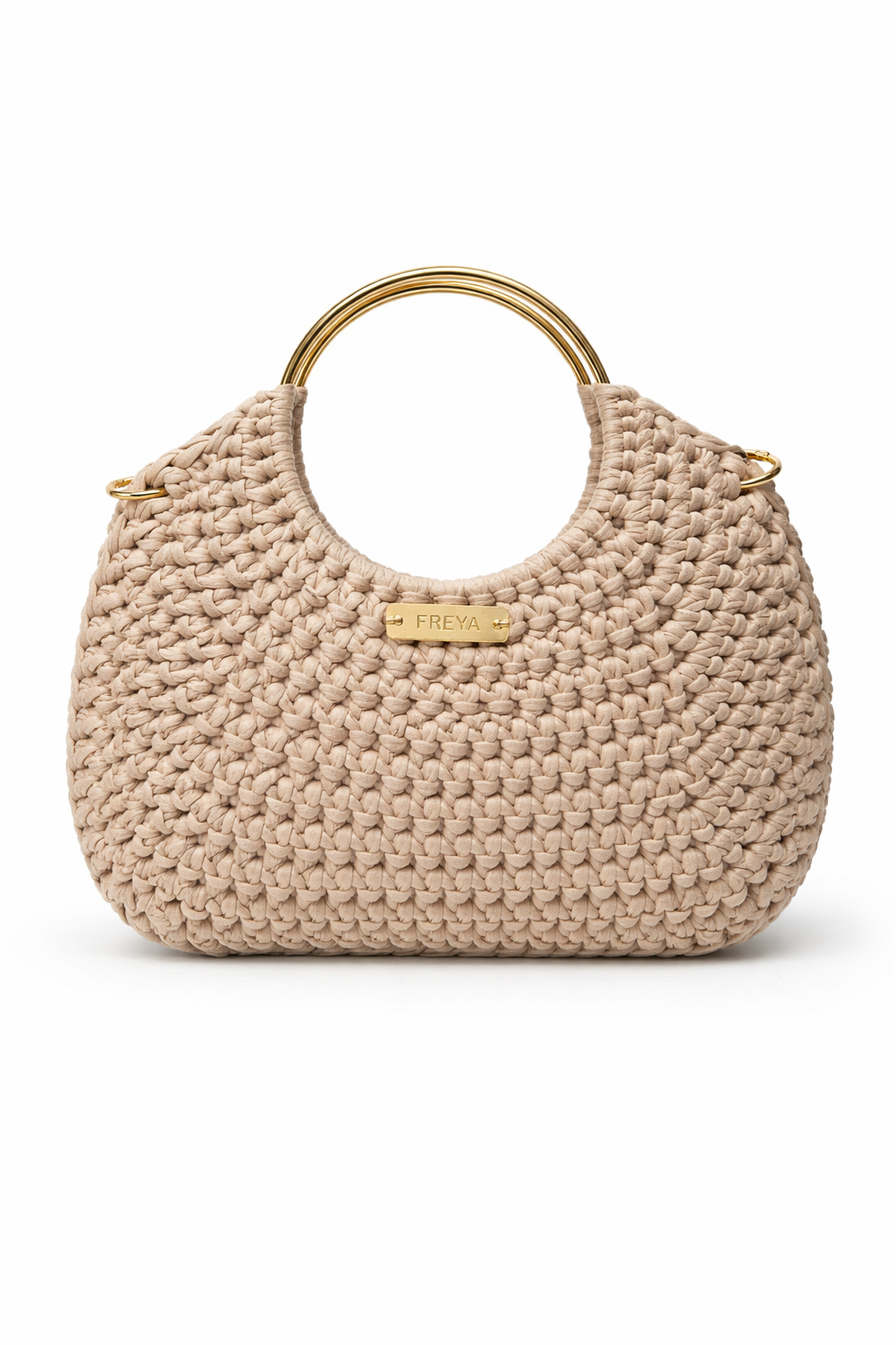 Freya Handmade Knit Bag Beige with Gold Chain