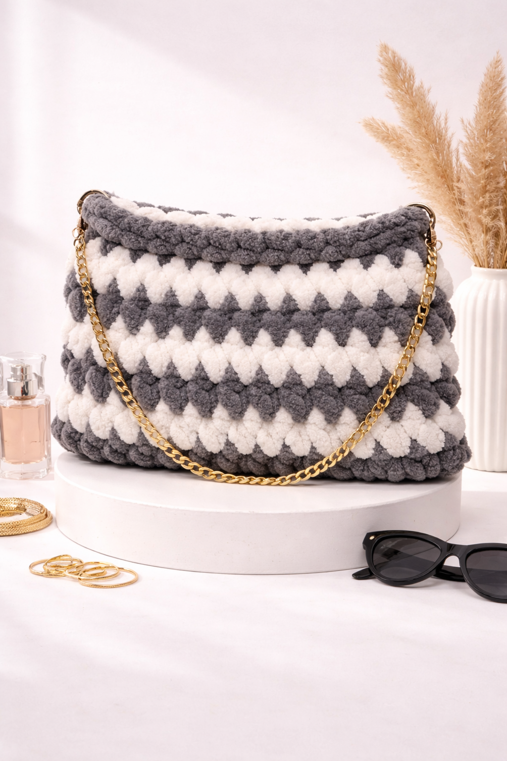 Sensy Grey Ivory Pearl Bag