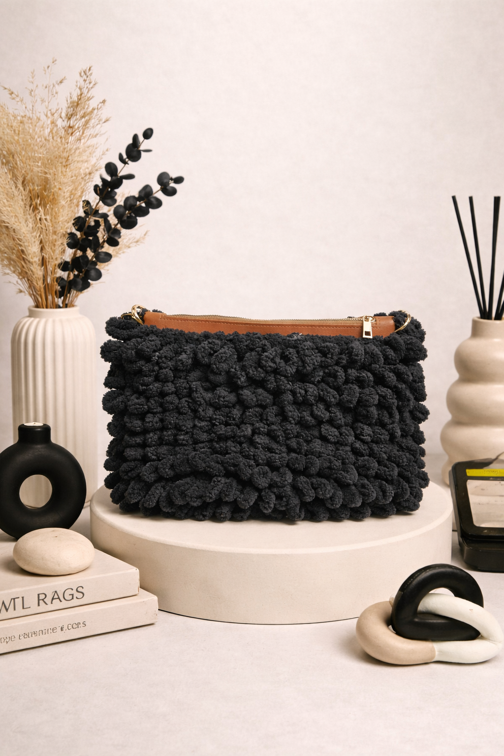 Amelia Black Texture Gold Chain Bag