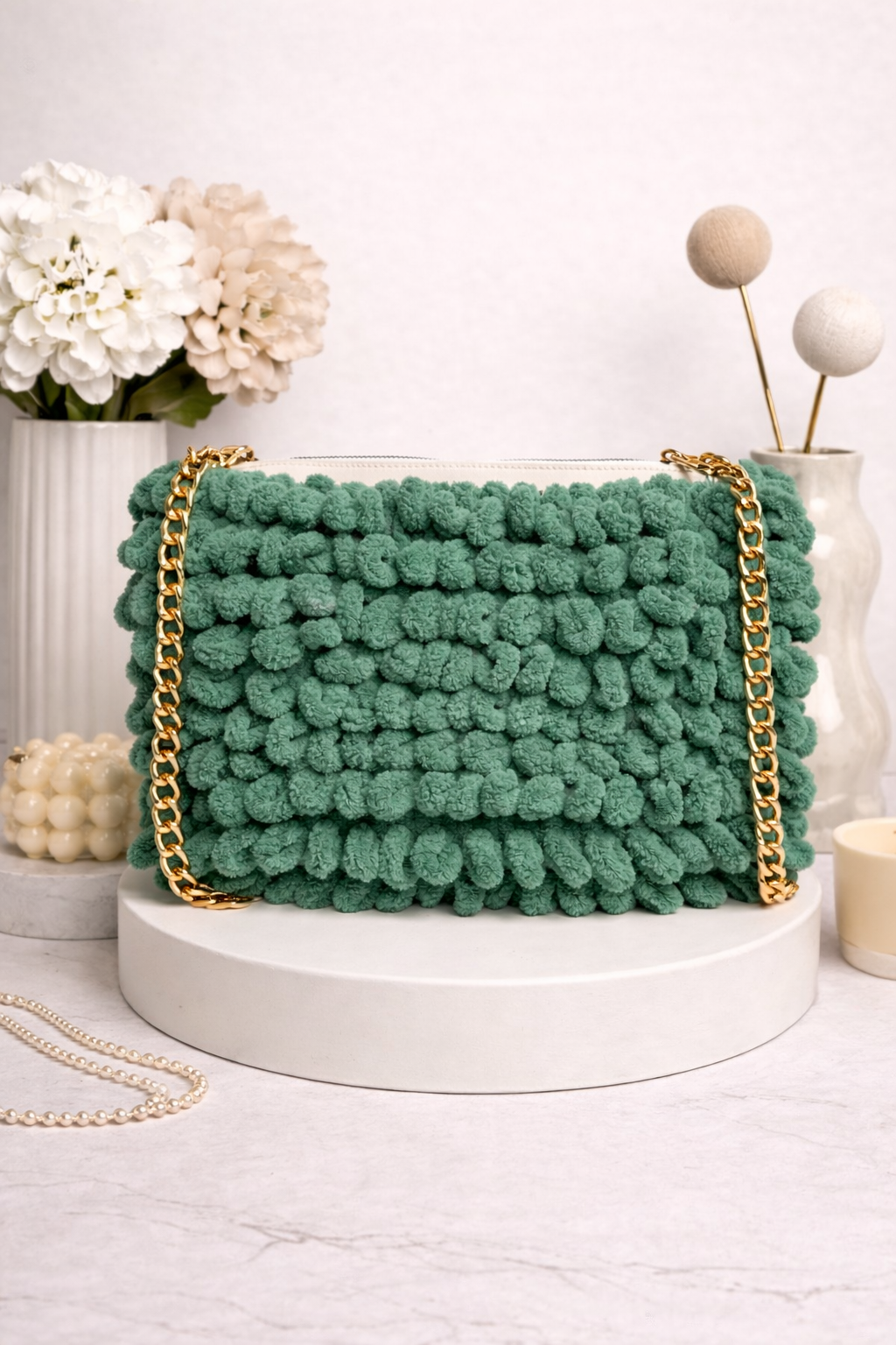 Amelia Mint Texture Gold Chain Bag