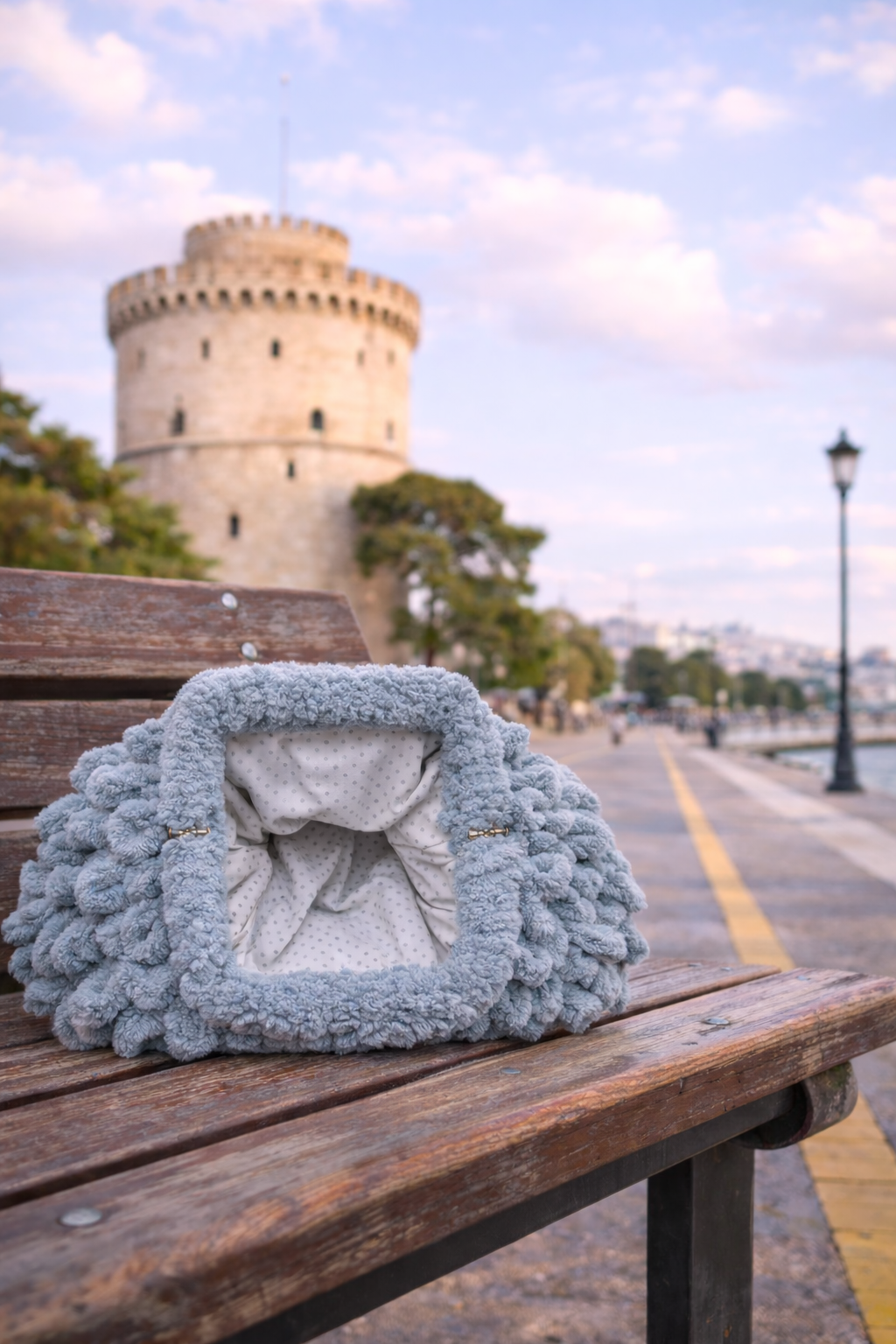 Freya Cloud Bag Light Grey – Χειροποίητη Τσάντα σε Γκρι-Μπλε Απόχρωση